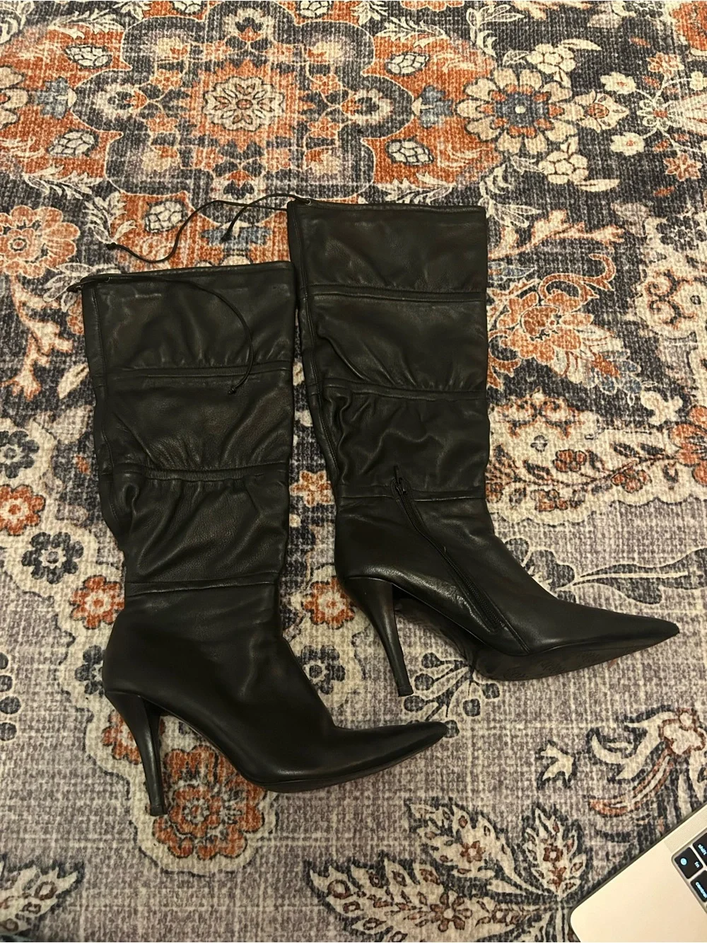 Classic Black Pointed-Toe Mid-Calf Heeled Boots